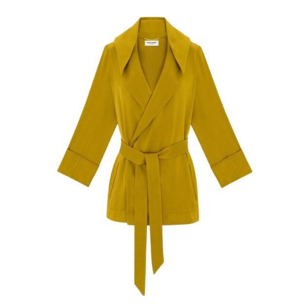 Yellow Saint Laurent hooded jacket in crepe satin