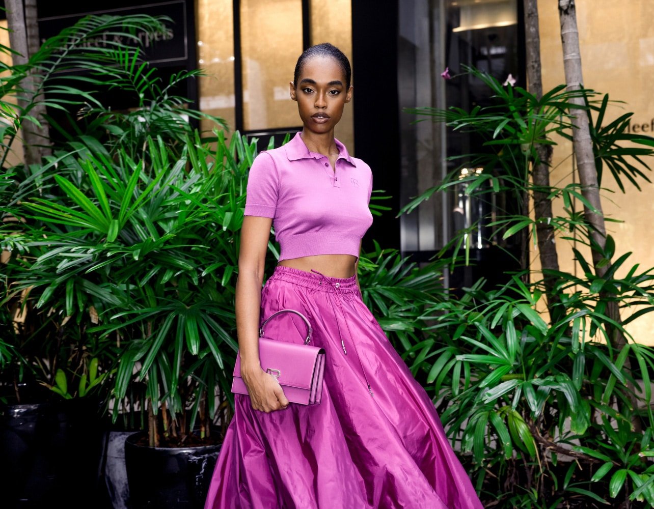 Model Ajah Baker wearing full purple look by Ralph Lauren; captured by Yza Perez