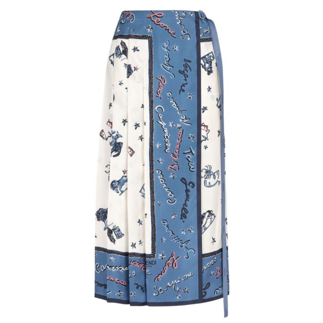 Fendi blue astrology print silk skirt