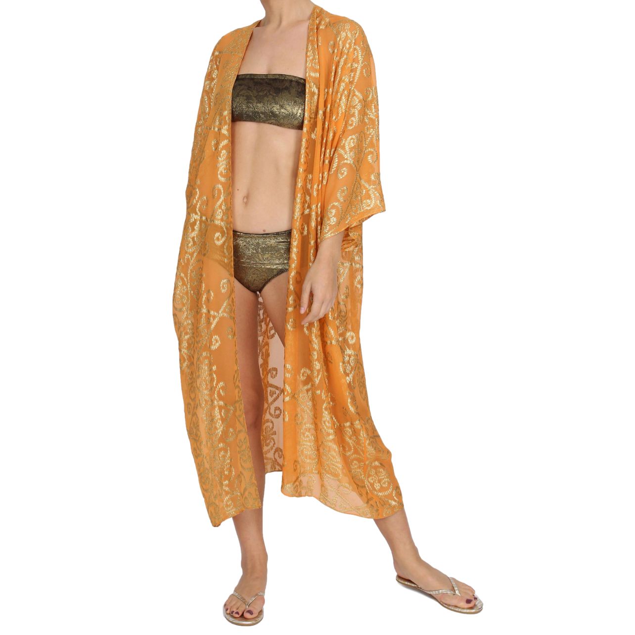 Gold and orange sheer silk Babani kimono style cover up