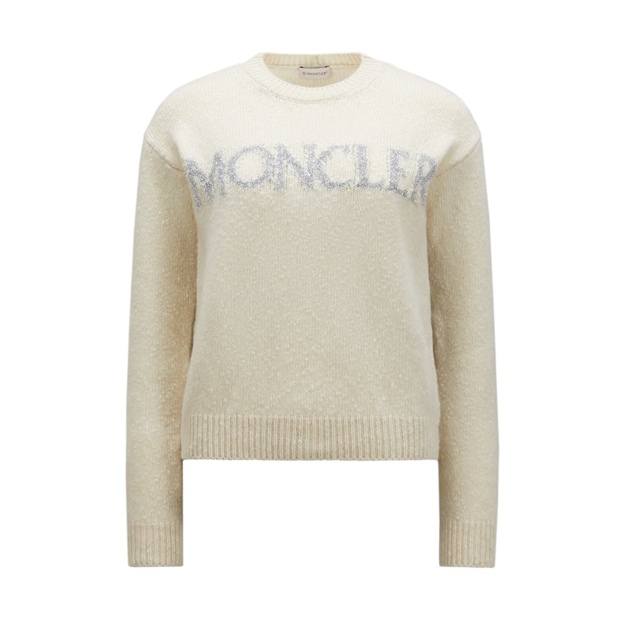 Moncler white wool and cashmere sweater with Moncler in silver