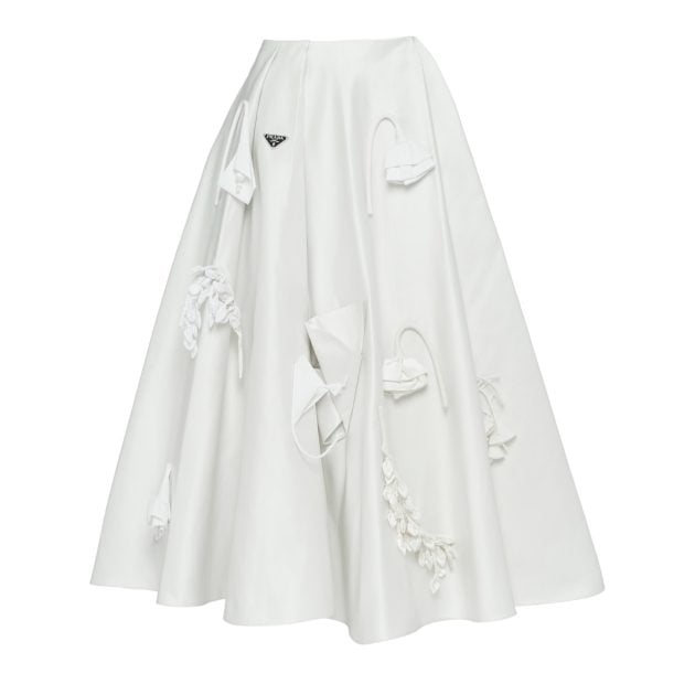 Prada white skirt with 3D fabric floral appliques