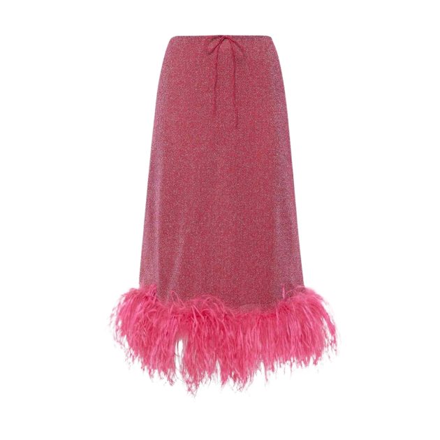 Oséree pink skirt with feather hem from The Webster