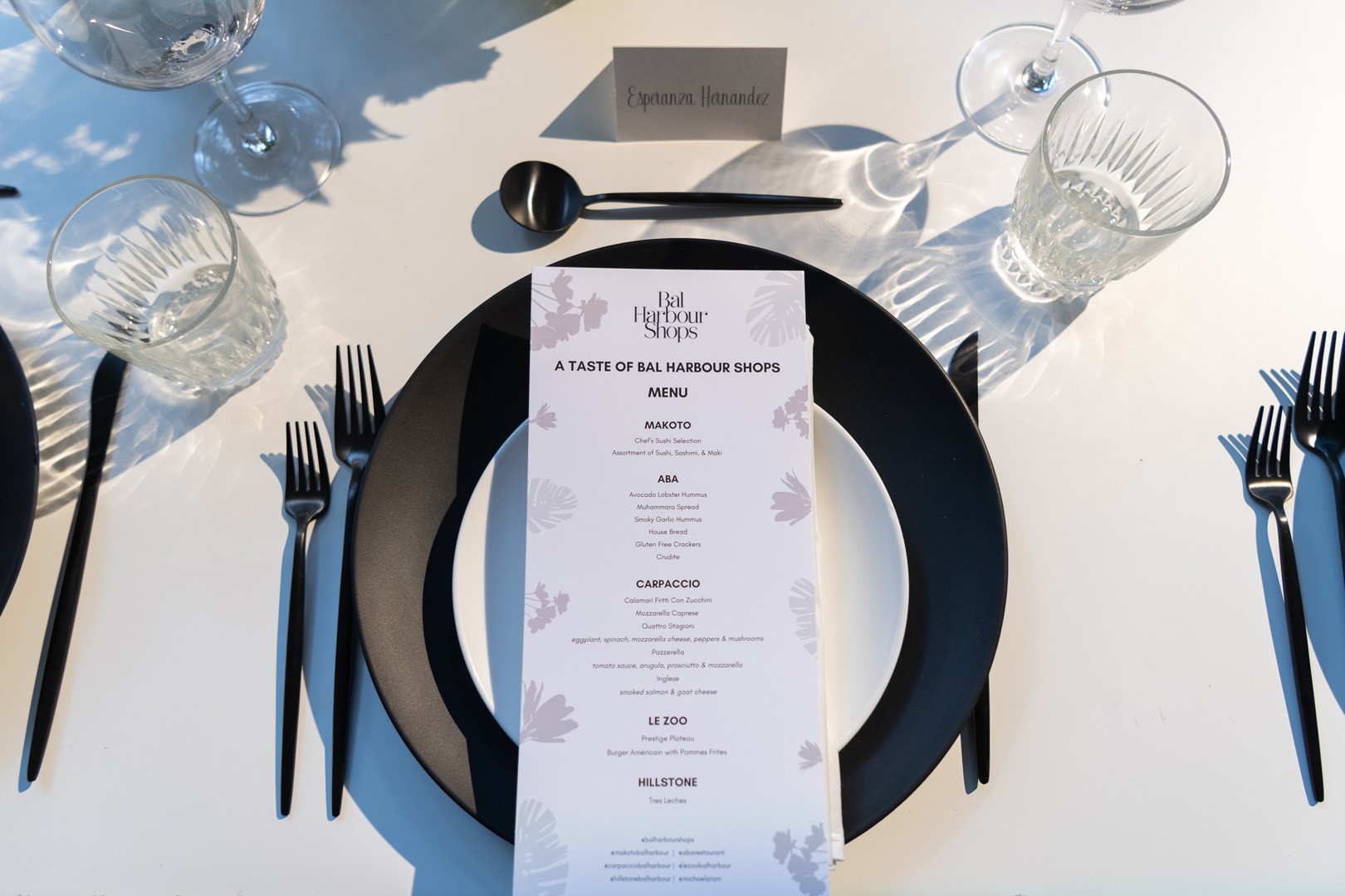 Taste of Bal Harbour Shops event dinner menu