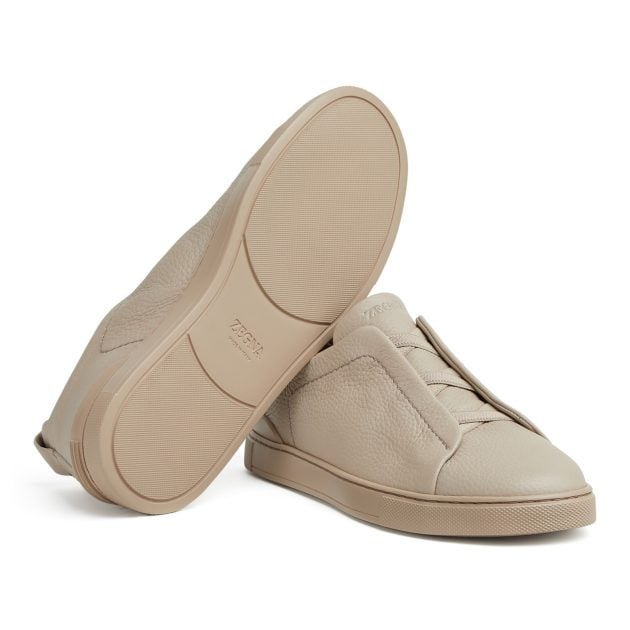 Zegna beige deerskin Triple Stitch™ low top sneakers with rubber sole