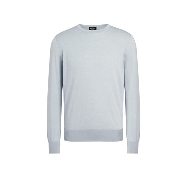 Zegna light blue Cashseta long-sleeve knit crewneck sweater