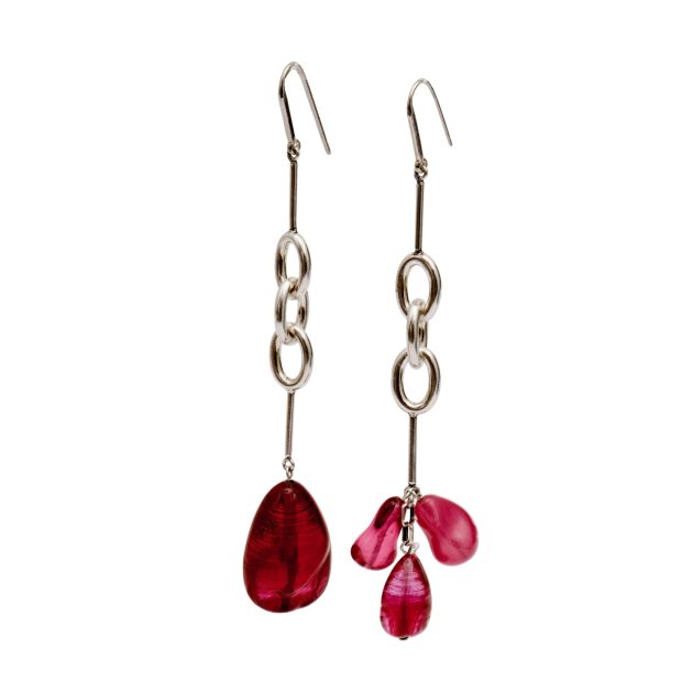 Isabel Marant silver drop earrings with asymmetrical maroon glass stones