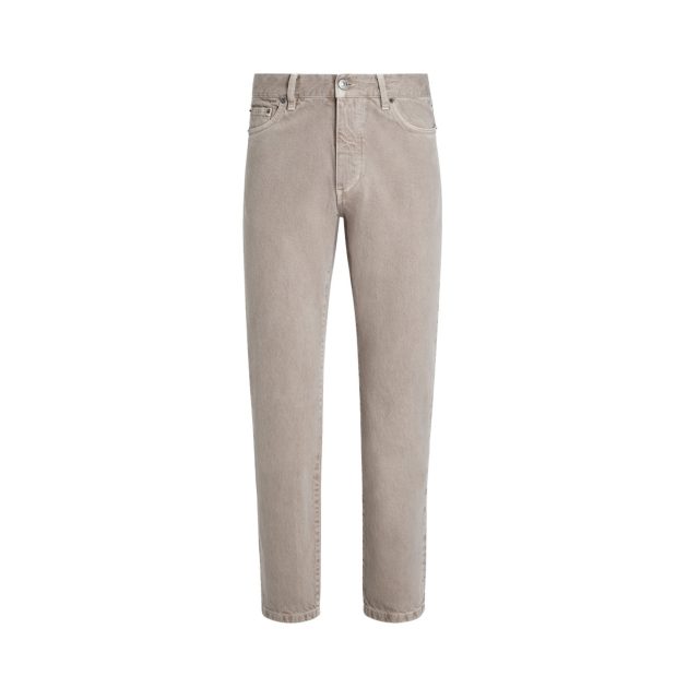 Zegna light taupe garment-dyed marbled cotton Roccia jeans