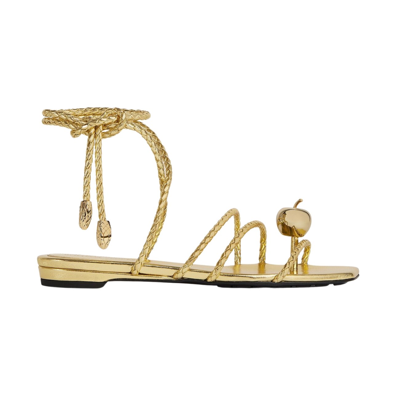 The apple of our eye? It’s on a dazzling statement sandal like Bottega Veneta’s Adam flat sandals, which feature laminated lambskin with coaxial laces, snakehead embellishments and a gold apple at the toe. A sandal like this will have you putting your best foot forward no matter the activity.