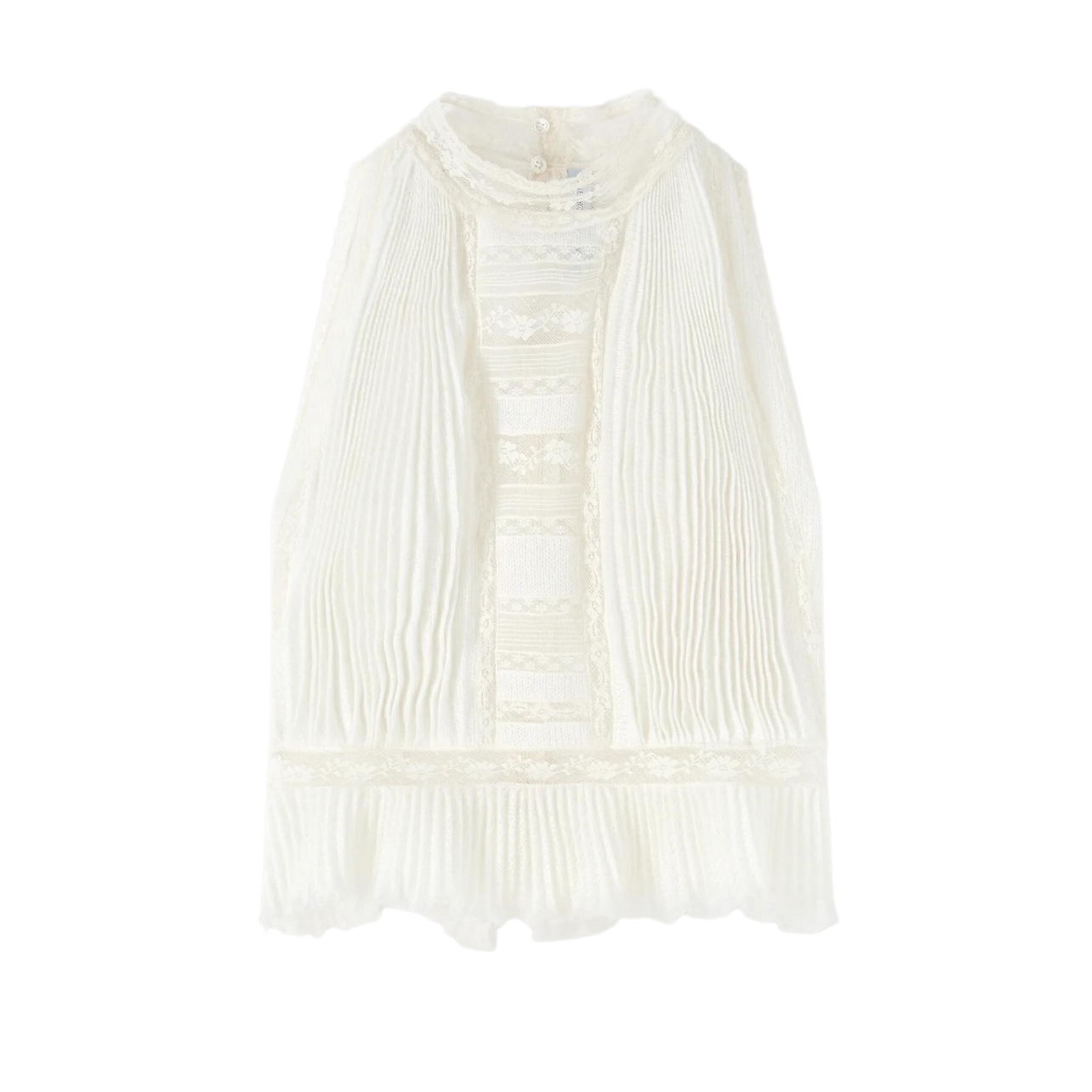 Pair it with a flowy skirt or light-weight pants now and wear it with jeans later. Embellished with tone-on-tone Valenciennes lace inlays and made with a mohair-blend knit, Ermanno Scervino’s sleeveless embroidery shirt has the ease of a basic white tee, but the elegance of a blouse. Style it with something white on the bottom and transition this piece from business chic to white party ready.
