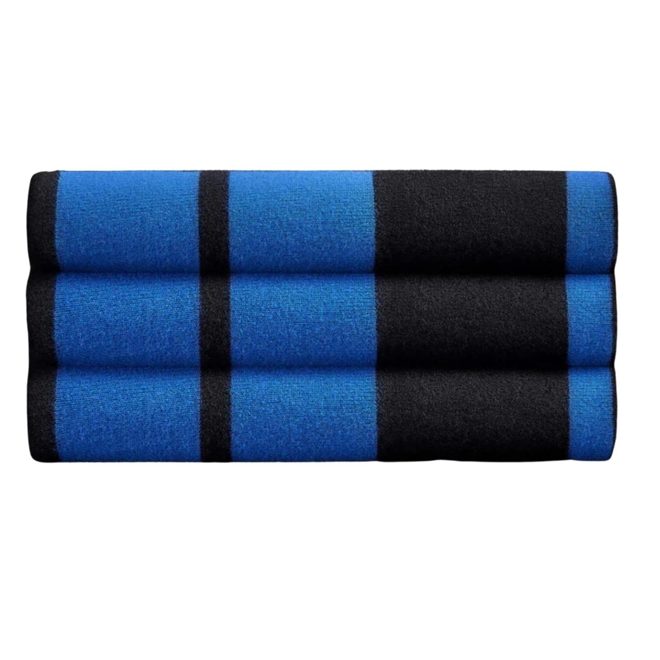 James Perse black cashmere throw with red stripes