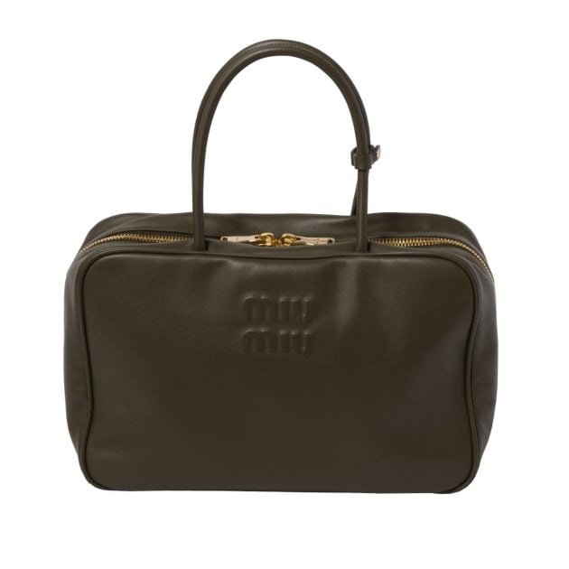 Miu Miu dark green leather bowling bag