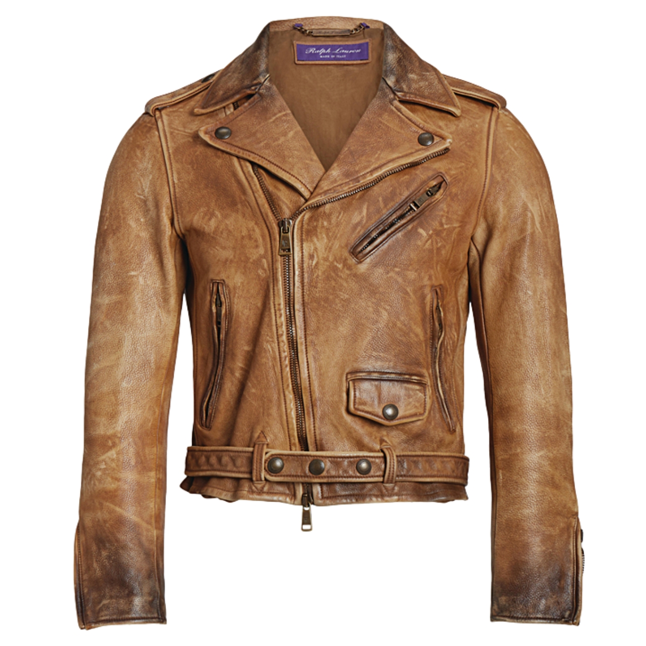 Ralph Lauren camel leather moto jacket