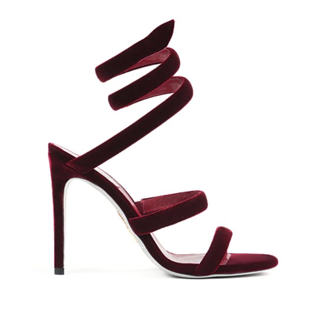 Rene Caovilla burgundy velvet cleo sandal
