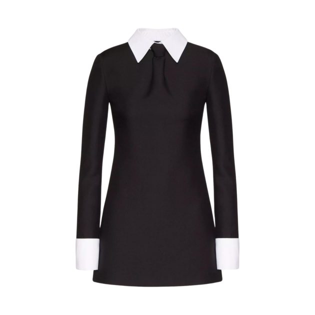 Valentino black crepe couture short dress with white collar detail