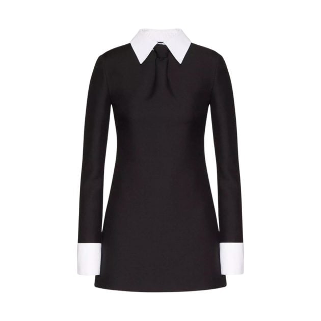 Valentino black crepe couture short dress with white collar detail