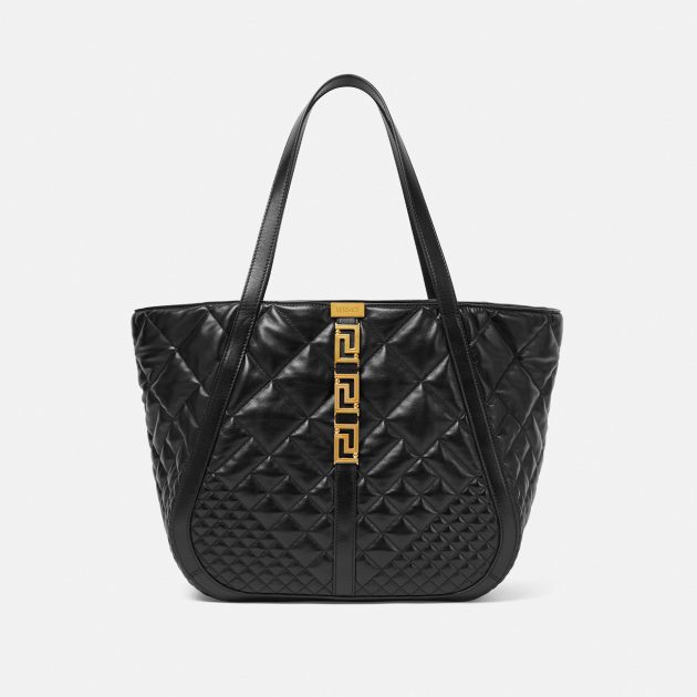 Versace black quilted leather bag with gold hardware