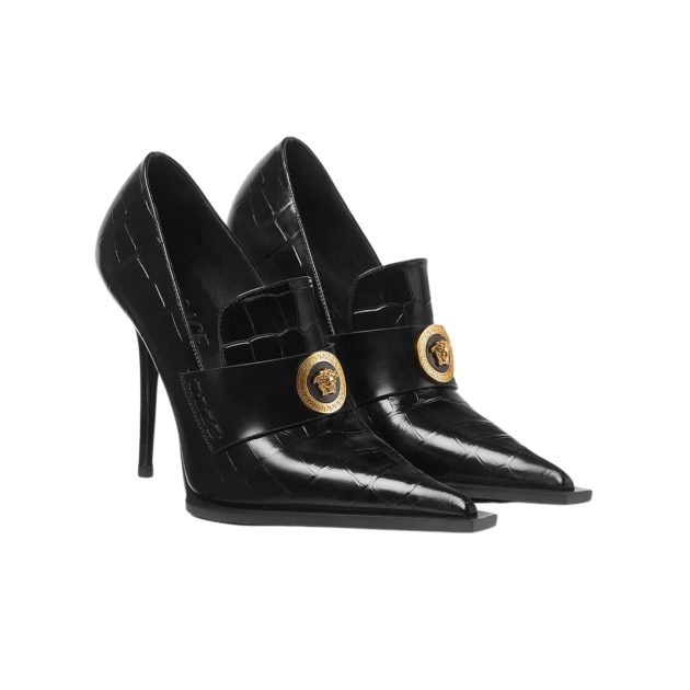 Versace black leather loafers with stiletto heel
