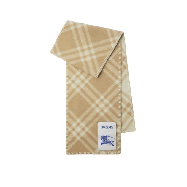 Burberry beige wool scarf with plaid detailing