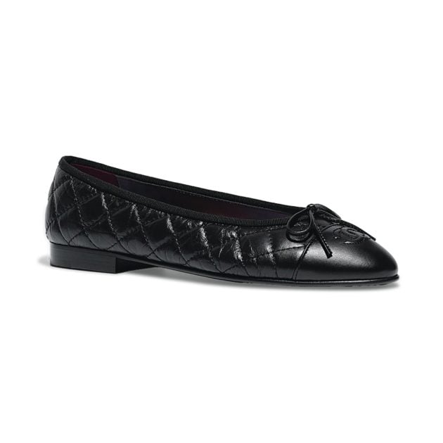 Chanel black aged calfskin ballet flats