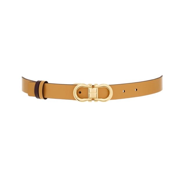 Ferragamo brown leather belt with black accent and gold hardware