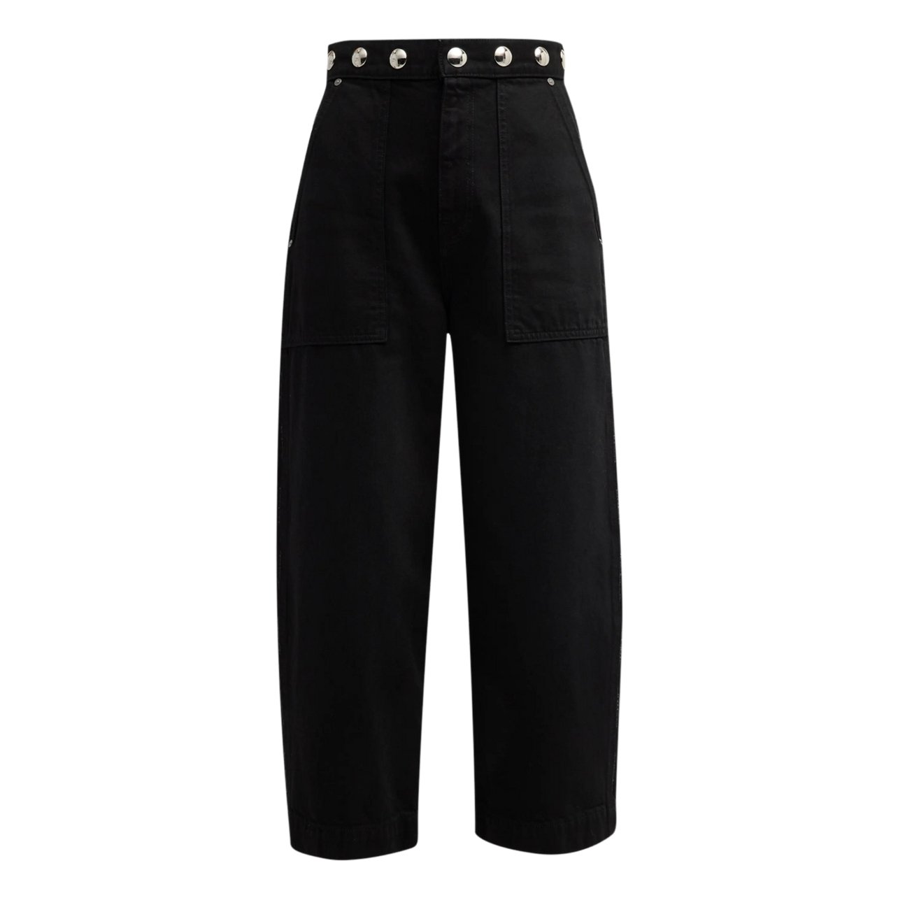 Neiman Marcus black Khaite denim culotte style jeans with silver studded waist