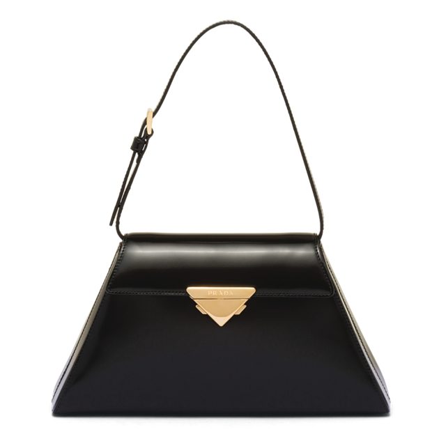 Prada black leather triangle-logo shoulder bag with gold hardware