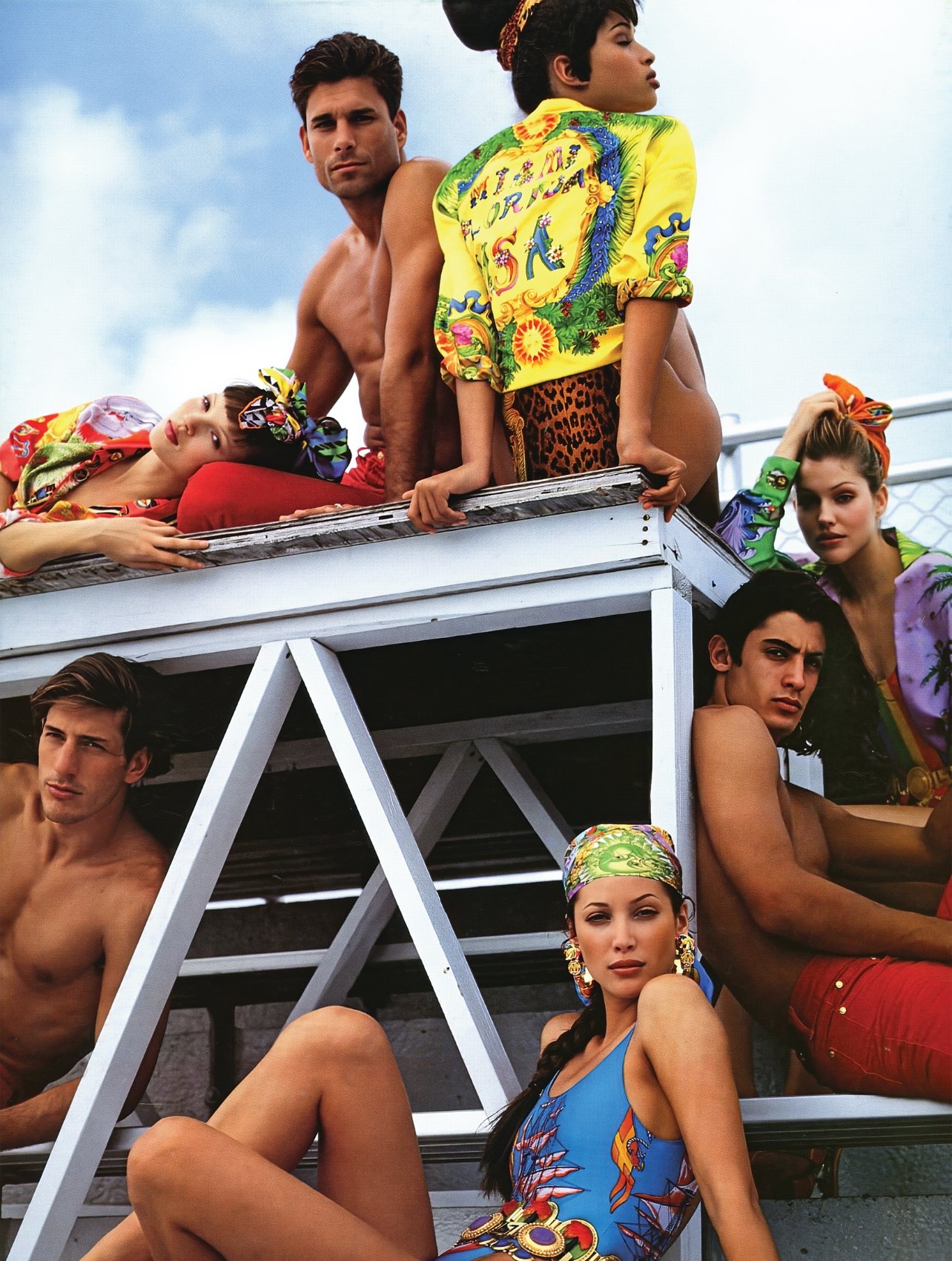 Models wearing Versace swim posing at the International Swimming Hall of Fame, Fort Lauderdale