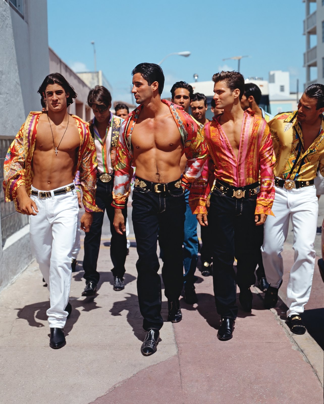 Male models in Versace for the Uomo campaign at South Beach, Miami 1992