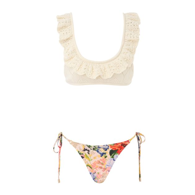 Zimmermann frill-knit scoop neck bikini set with floral bikini bottom