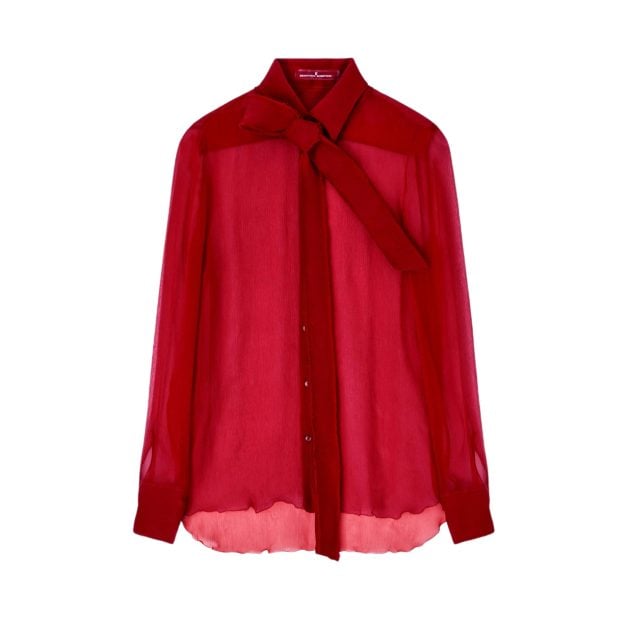 Ermanno Scervino red see-through blouse with matching fabric tie detail