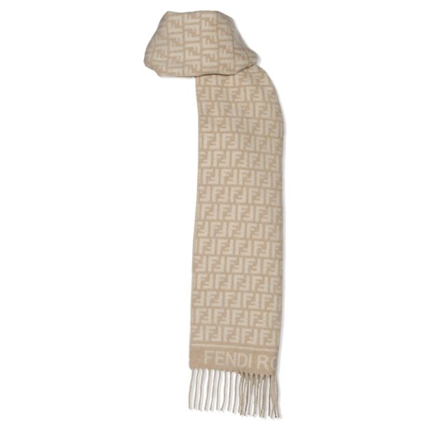 Fendi crème logo Mirror scarf with fringed edges