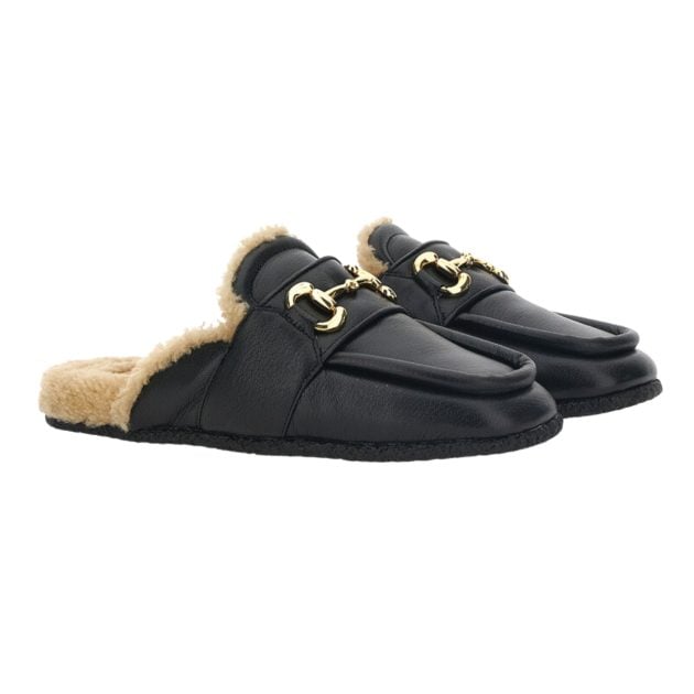 Gucci Horsebit loafers in black leather and sherpa interior with crystals