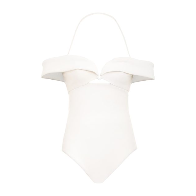 Zimmermann off the shoulder white one-piece bathing suit
