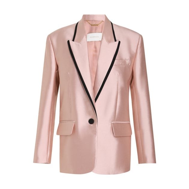 Zimmermann Matchmaker pink tuxedo suit jacket with black trim