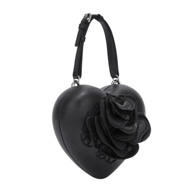 Black Ermanno Scervino heart shaped purse with 3D floral detail