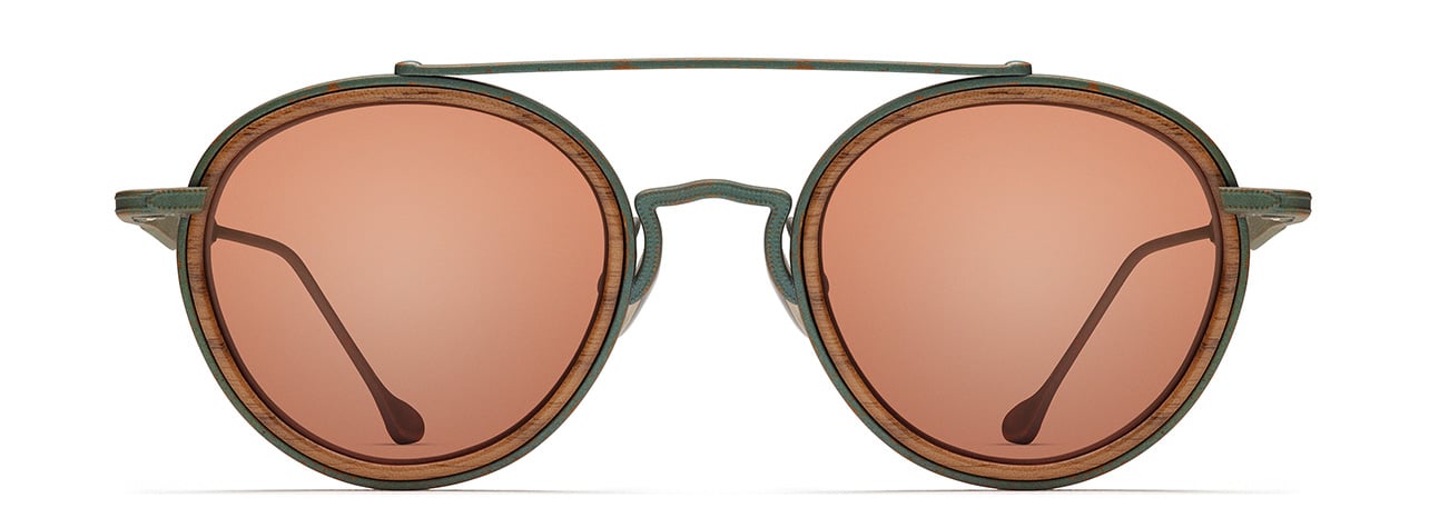 Morgenthal Frederics 74 aviator style glasses in green and wood with brown lenses