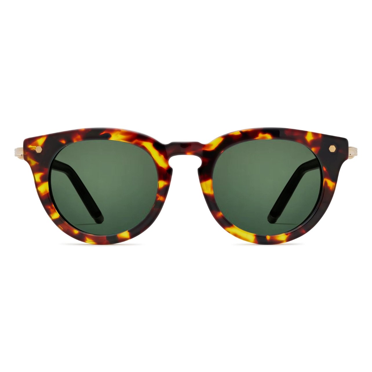 Morgenthal Frederics Nineties series glasses made with acetate and titanium in tortoise and green