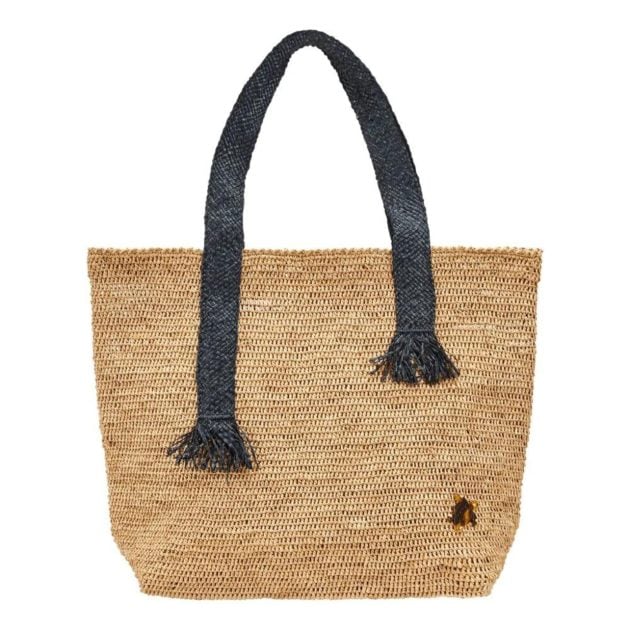Vilebrequin small raffia beach bag with navy blue straps