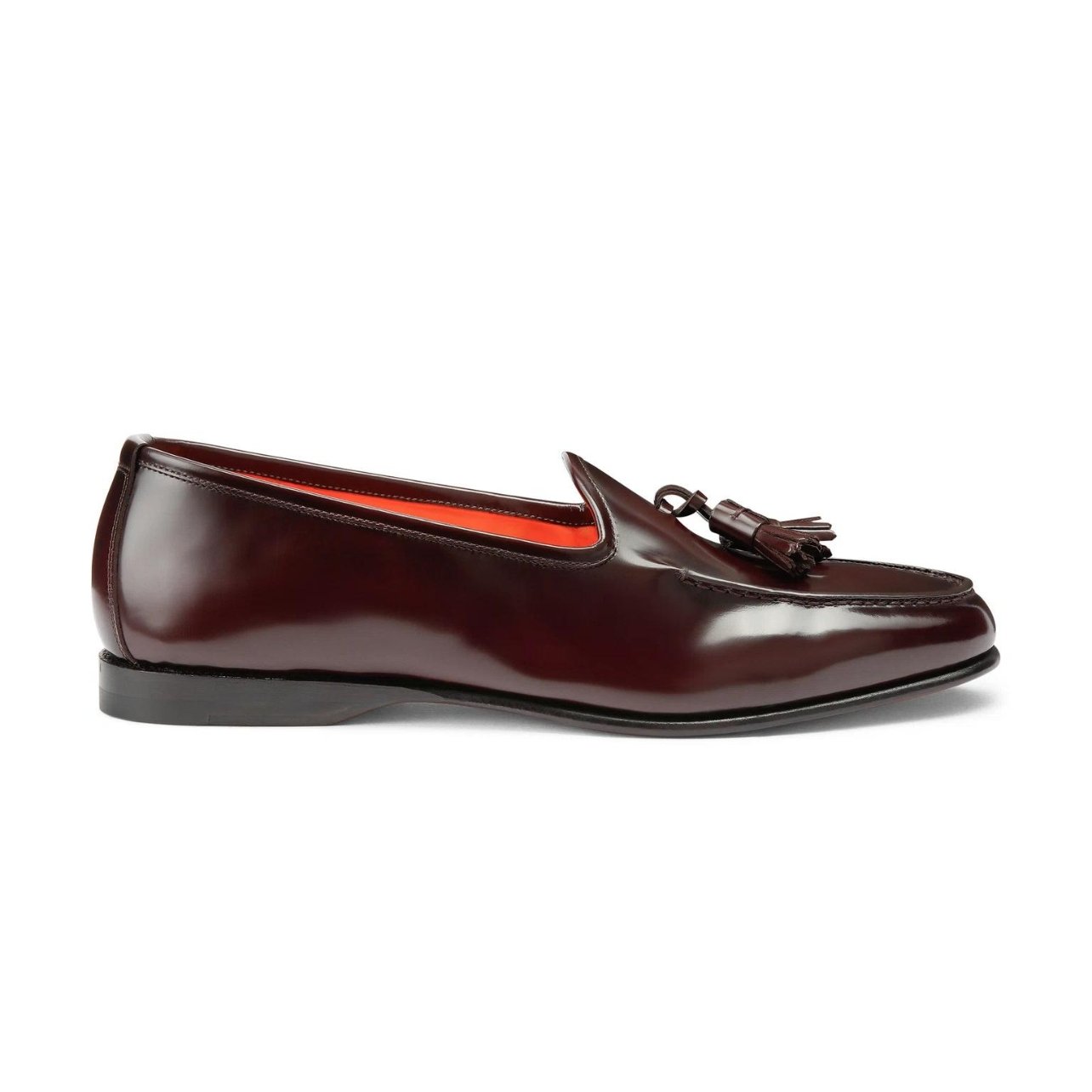 Santoni burgundy shiny leather tassel loafer