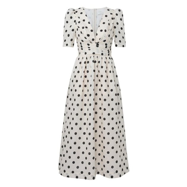 Zimmermann polka dot midi v-neck dress with sleeves