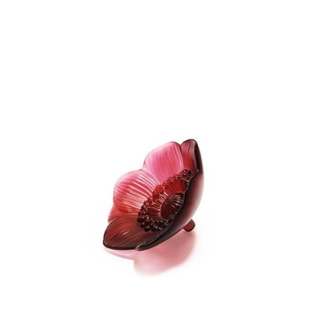 Lalique red Anemone small glass sculpture