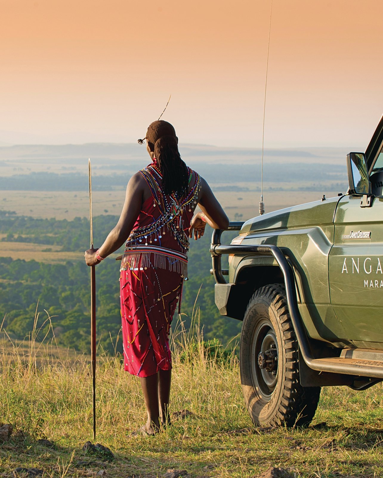 Portrait of a Maasai guide looking over the Maasai Mara at Angama