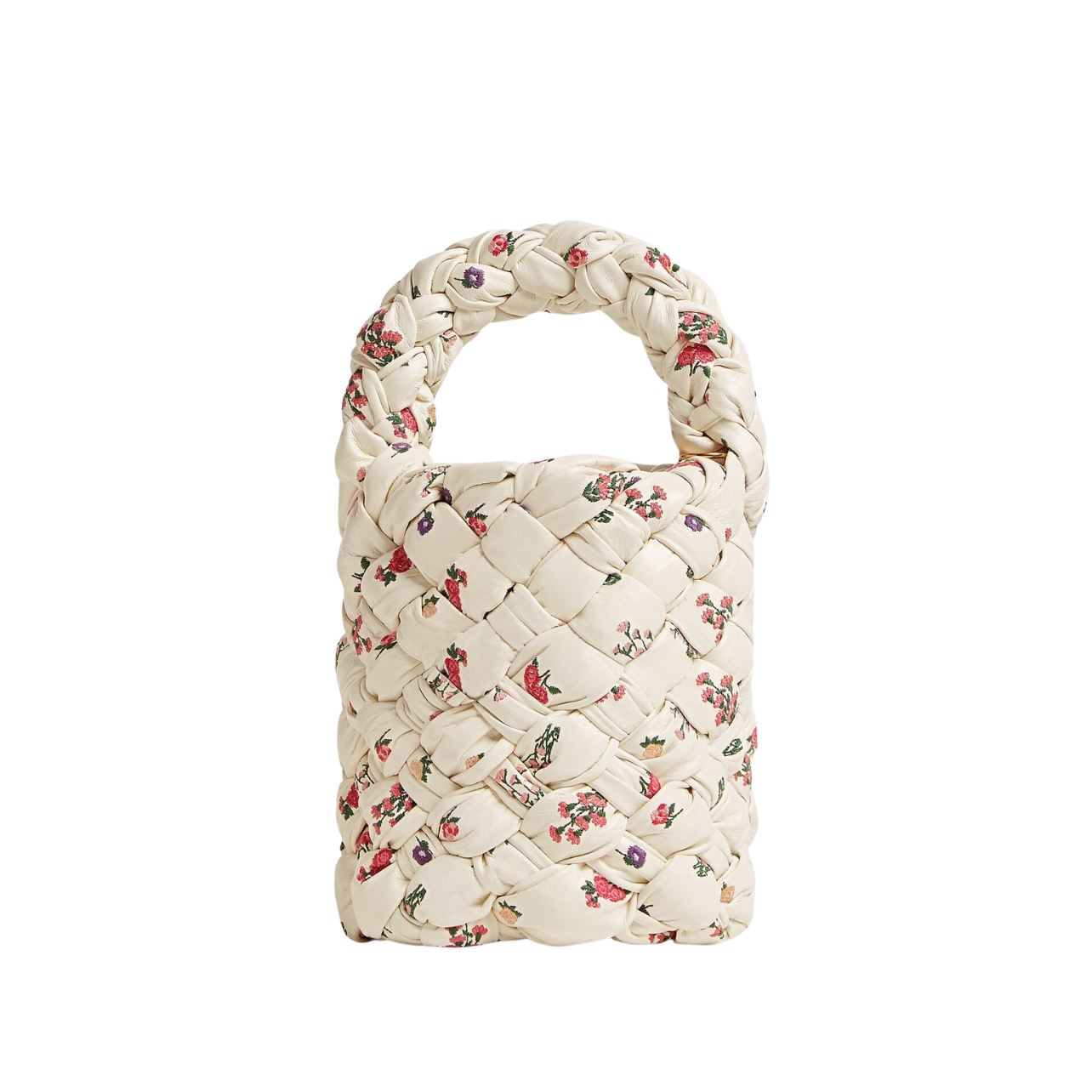 Bottega Veneta woven cream leather bag with small floral print detail