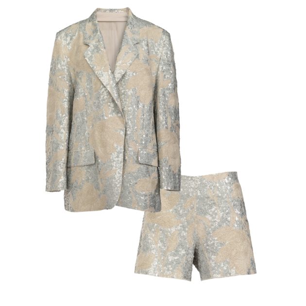 Brunello Cucinelli linen embroidered jacket and shorts set