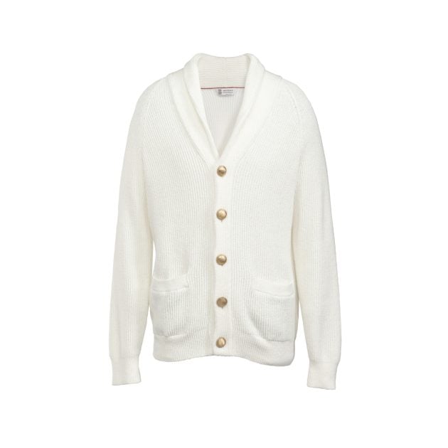 Brunello Cucinello cream cotton ribbed cardigan