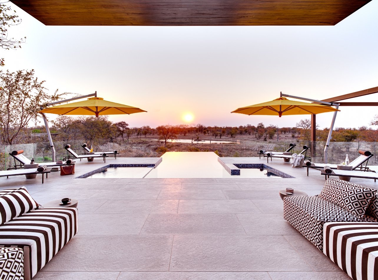 Portrait of the Kateka pool overlooking Klaserie reserve during sunset