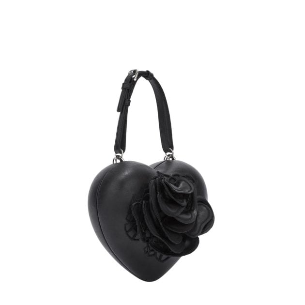 Ermanno Scervino black leather mini heartshape bag with belt