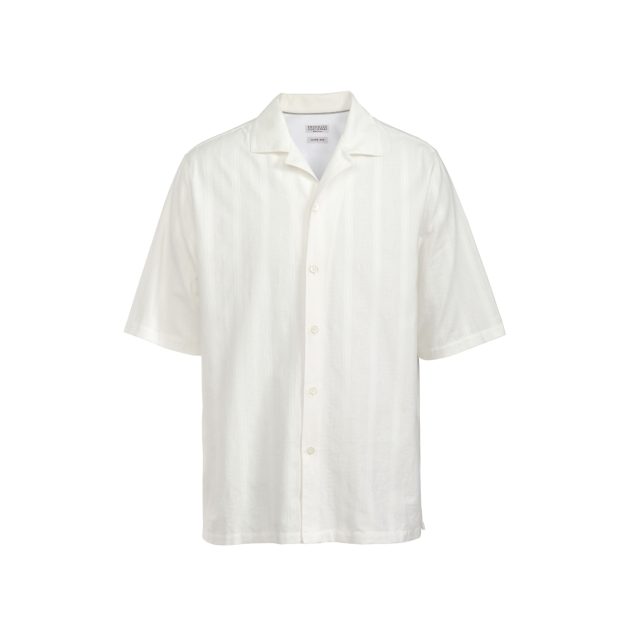 Brunello Cucinelli white patterned camp collar shirt