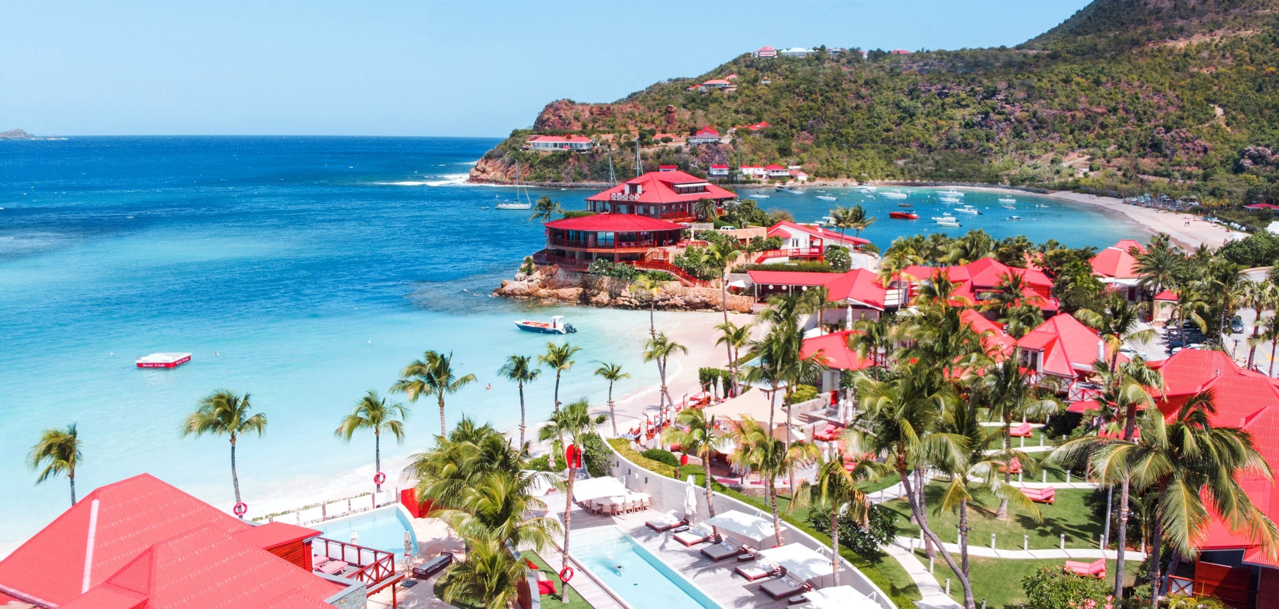 Aerial image of the Eden Rock resort and beach in St. Barths